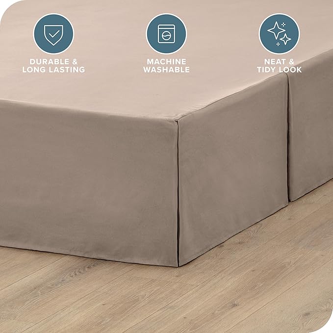 Bare Home Full Bed Skirt - 15-Inch Tailored Drop Easy Fit - Bed Skirt for Beds - Center & Corner Pleats (Full, Taupe)