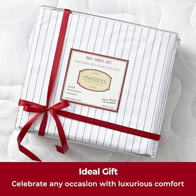 Mellanni Twin Sheets Set - 3 PC Iconic Collection Bedding - Hotel Luxury, Extra Soft, Cooling Bed Sheets - Wrinkle, Fade, Stain Resistant (Twin, Pin Stripe Gray)