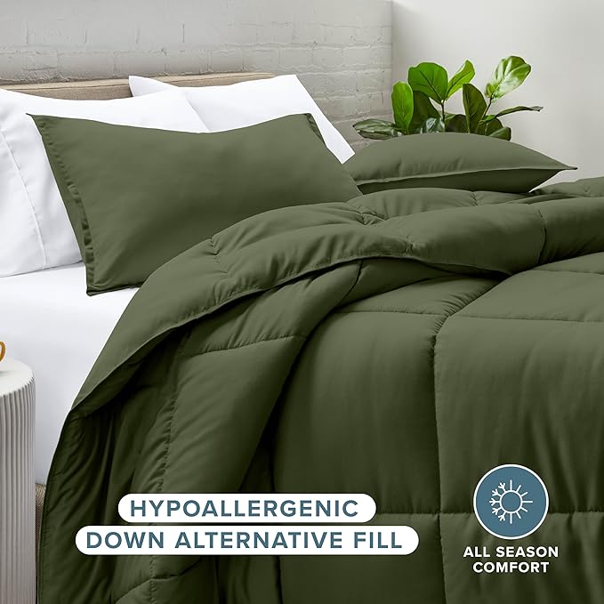 Bare Home Comforter Set - Full Size - Ultra-Soft - Goose Down Alternative - Premium 1800 Series - All Season Warmth (Full, Cypress Green)