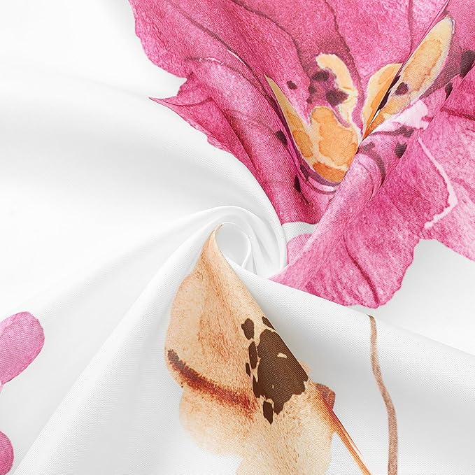 Gibelle Watercolor Floral Shower Curtain, Hot Pink Flower Shower Curtain for Bathroom, Modern Minimalist Waterproof Fabric Shower Curtain Set with Hooks 72x72 Inch