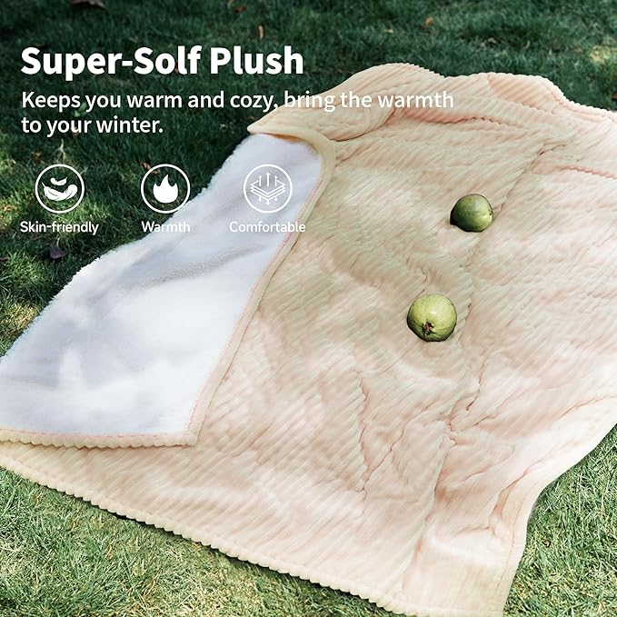 Heated Blanket Electric Throw 50”X60”-Heating Blanket with 5 Heat Settings-3 Hours Auto Off,ETL Certified,Machine Washable (Beige)