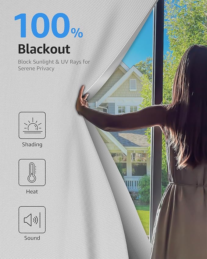 Sumobaby Blackout Curtains for Bedroom 35"x72" Portable No Drill Black Out Window Cover with Upgraded Hook&Loop Tapes,100% Blackout Shades,Thermal Insulated Blinds for Bedroom,Nursery(1 Panel,White)