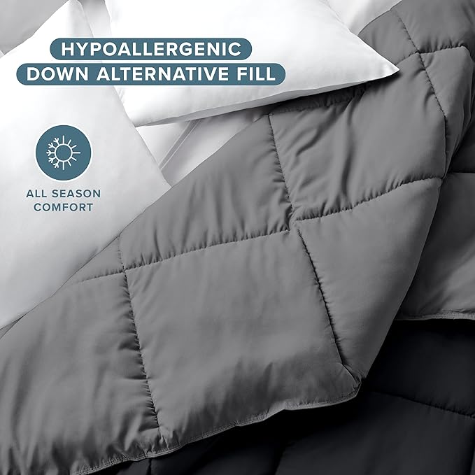 Bare Home Full Comforter - Reversible Colors - Goose Down Alternative - Ultra-Soft - Premium 1800 Series - All Season Warmth - Bedding Comforter (Full, Black/Grey)