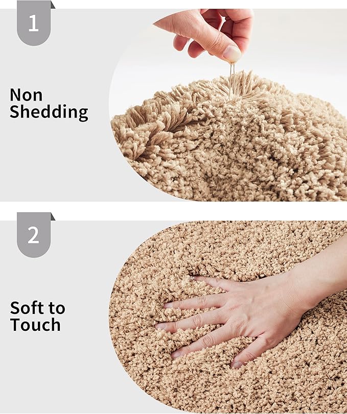 Small Bathroom Rug 17x24 Non Slip Beige Fluffy Bath Mat for Bathroom Floor Washable Plush Luxury Bath Rug for Tub Soft Shaggy Absorbent Shower Mat