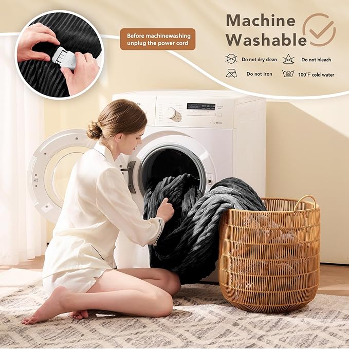 Homemate Electric Heated Blanket Queen Size - 84"x90" Heating Blanket Queen Size Dual Control 1/2/4/6/8 Hours Auto-Off 10 Heat Level Over-Heat Protection Soft Flannel Sherpa ETL Certification