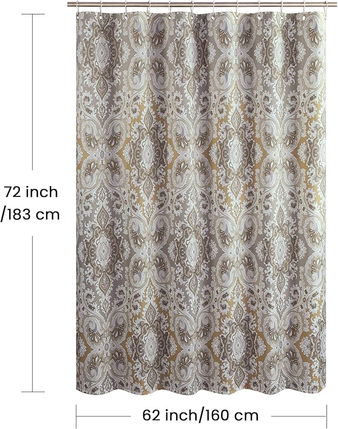 Fabric Shower Curtain, Beige Grey Blue Printed Boho Paisley Damask Pattern Shower Curtains for Bathroom, Waterproof Bathroom Curtains, 62" W x 72" H