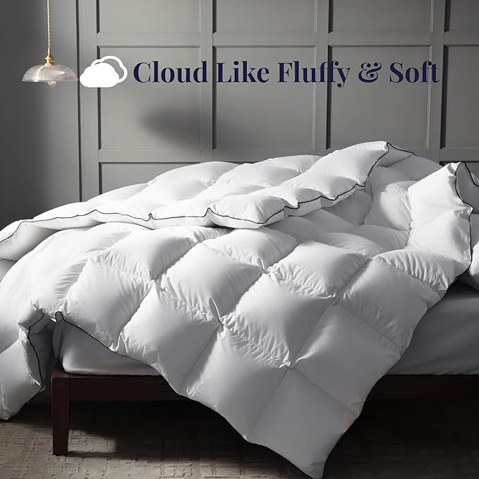 Ubauba Goose Feather Down Fiber Comforter Full Size Duvet Insert - All Season Luxurious Hotel Collection White Fluffy Bed Comforter, Ultra Soft 100% Cotton Cover with 8 Corner Tabs, 82 x 86 Inch