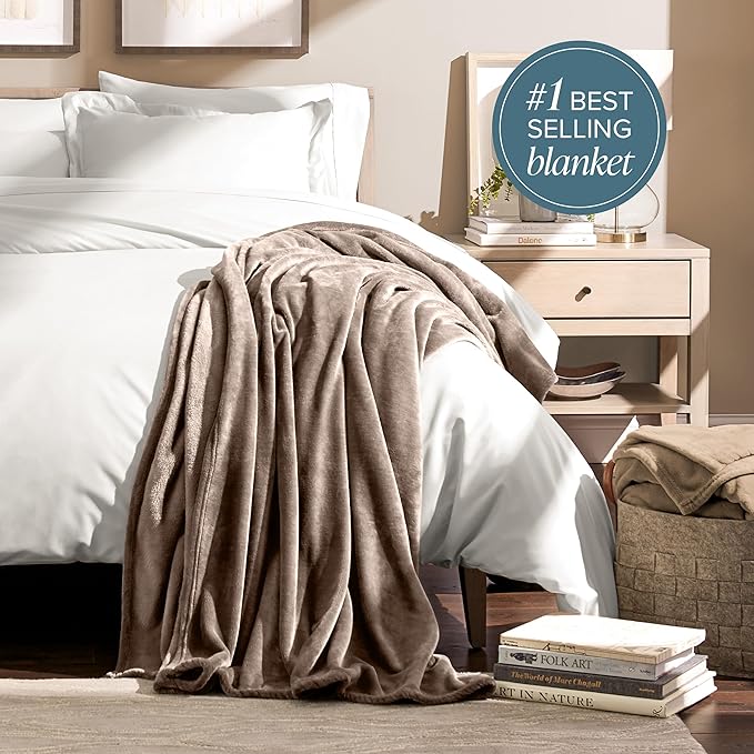 Bare Home Fleece Blanket - Throw/Travel - Ultra-Soft Lightweight for Bed, Sofa, and Couch - Luxury Microplush - Cozy Warm Blanket (Throw/Travel, Taupe)