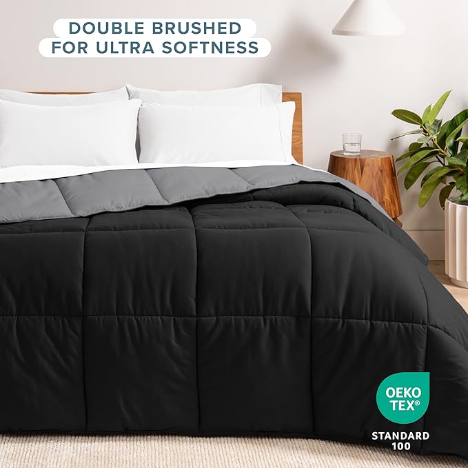 Bare Home Queen Comforter - Reversible Colors - Goose Down Alternative - Ultra-Soft - Premium 1800 Series - All Season Warmth - Bedding Comforter (Queen, Black/Grey)