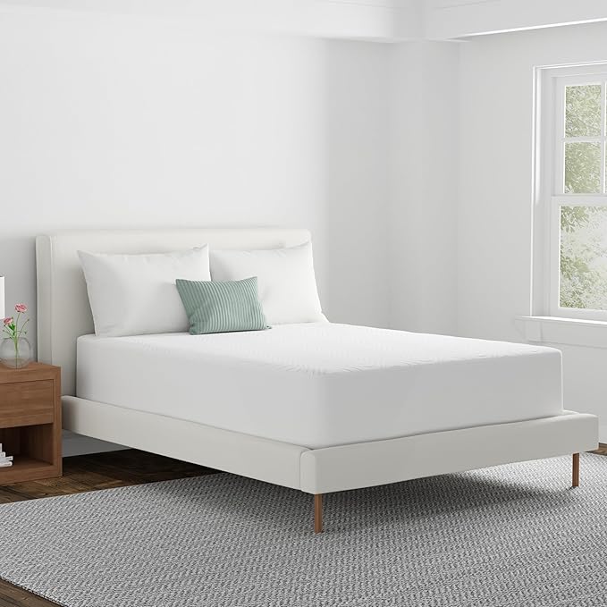 AllerEase CleanBoost Plush Knit Mattress Protector Waterproof Particle Barrier Temperature Balancing Soft Plush Comfort Machine Washable Fitted Cover with Elastic Anchor Bands Mattress Cover, Full
