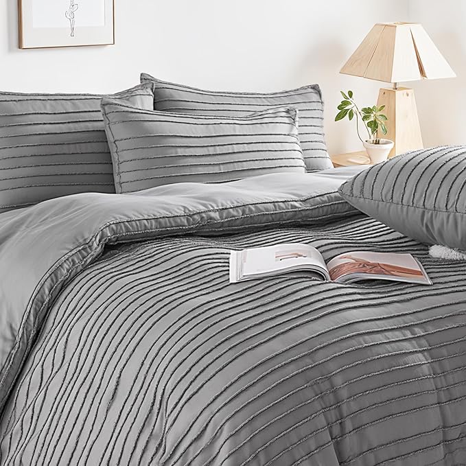 NEXHOME PRO Duvet Cover Full Size, Grey 3 Pieces Boho Tufted Duvet Cover Set, Soft and Lightweight Microfiber Comforter Cover Set for All Season (Grey Full, 80 x 90)-No Comforter