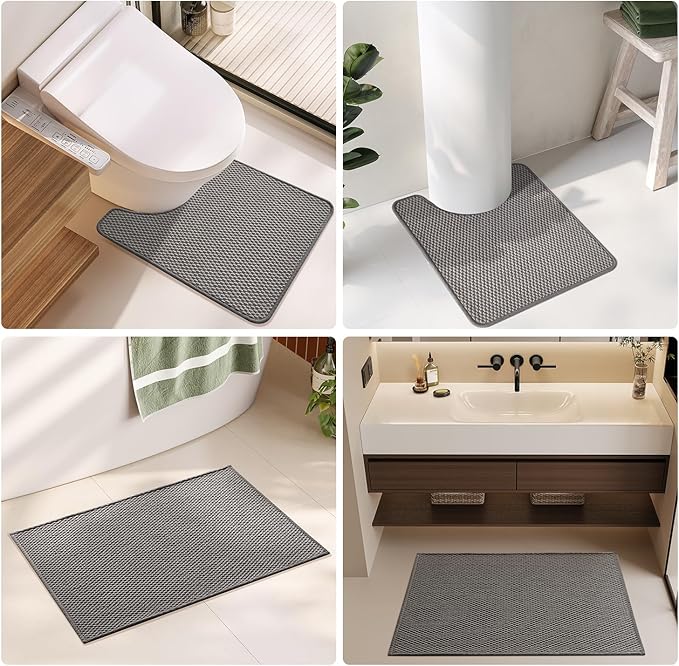Bathroom Rugs Non Slip Washable, Super Absorbent Thin Bath Mat Quick Dry Low Pile Bathroom Rug, Dark Grey 24"x36"