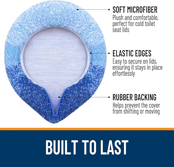 OLANLY Soft Microfiber Bathroom Toilet Lid Cover, Machine Washable Covers, 17.5x15, Stays in Place Rubber Backing, Fits Most Round, Elongated and Oblong Lids, Accessories Decor, Light Royal Blue