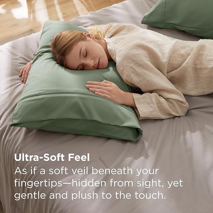 Bedsure Queen Pillow Cases Set of 2 - Sage Green Brushed Microfiber Pillowcase 2 Pack, Super Soft and Cozy Pillow Case Covers with Envelope Closure, Wrinkle, Fade and Stain Resistant, 20x30 Inches