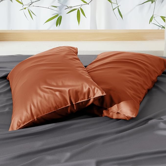 Bedsure King Size Pillow Cases Set of 2, Cooling Pillow Cases for Hot Sleepers, Rayon Derived from Bamboo Burnt Orange Pillowcases, Breathable & Soft Pillow Covers with Envelope Closure, 20x36 Inches