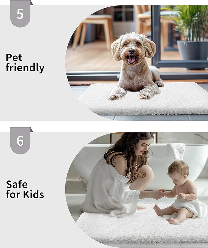 White Bathroom Runner Rug 24x70 Non Slip Fluffy Long Bath Mat for Bathroom Floor Washable Plush Luxury Bath Rug for Tub Absorbent Bathroom Shower Sink Mat Bedside Rug