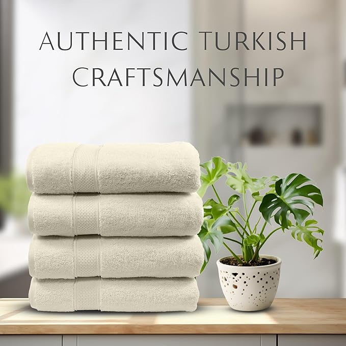 MAURA Ivory Extra Large Turkish Cotton Luxury Bath Towels Set of 4. Ultra-Soft, Thick & Plush Towels for Bathroom - Cream