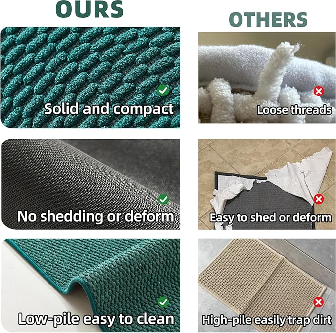 Bathroom Rugs Non Slip Washable, Super Absorbent Thin Bath Mat Quick Dry Low Pile Bathroom Rug, Dark Green 24"x47"