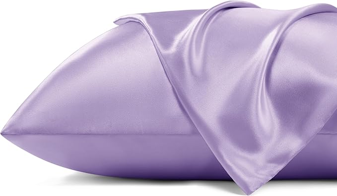 Bedsure Satin Pillowcase with Zipper, Similar to Silk Pillow Cases 2 Pack, Satin King Pillow Cases Set of 2, Silky & Soft Pillow Covers for Hair and Skin, Gifts for Women Men, Lavender, 20x36 Inches