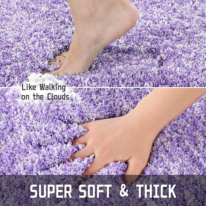 Yimobra Bathroom Rugs Non Slip Washable 36x24, Ultra Soft and Water Absorbent Bath Mats, Plush Fluffy Shower Mat Outside, Luxury Microfiber Thick Matts for Bathroom Floor/Tub, Purple and White