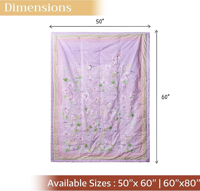 Maison d' Hermine Throw Blanket for Couch Lightweight Soft Warm Breathable Cotton Throw Blankets for Bed Girls Boys Women Men Gifts Sofa Travel Living Room Chair Bedding (60"x80", Magnolia Mornings)