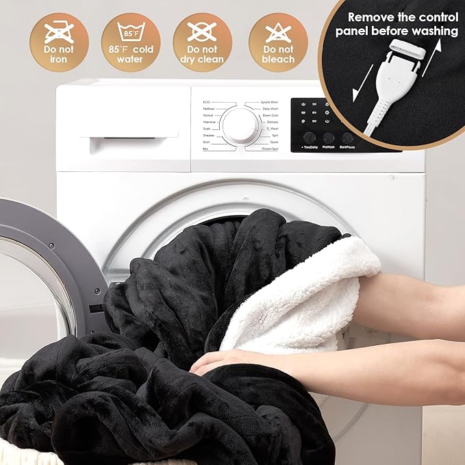 EHEYCIGA Heated Blanket - Electric Throw with 9 Heating Levels & 10 Hr Auto Off, Soft Cozy Sherpa Washable Blanket, 50 x 60 Inches