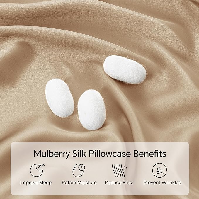 INFIIXSO Mulberry Silk Pillowcase for Hair and Skin, Silk Pillow Cases King Size with Hidden Zipper 20x40 Inches, Super Smooth and Soft Cooling Pillow Cases for Hot Sleepers(Champagne, 1 Pack)