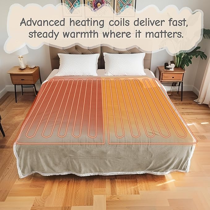 Electric Heated Blanket Full Size 72"x84", Soft Flannel with Overheat Protection, 6 Adjustable Heat Settings & 10-Hour Auto-Off Timer, Fast Heating for Winter Comfort, Camel