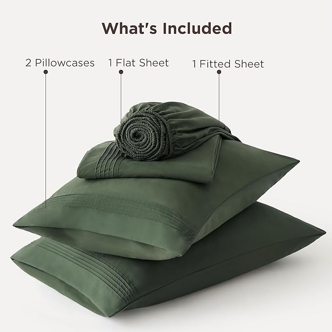Bedsure Deep Pocket Full Size Bed Sheets Set - Fits Mattresses Up to 21 Inches Thick - 4 Piece GentleSoft Bed Sheets, Moisture Wicking, Cooling Bedsheet & Pillowcases, Easy & Secure Fit, Olive Green