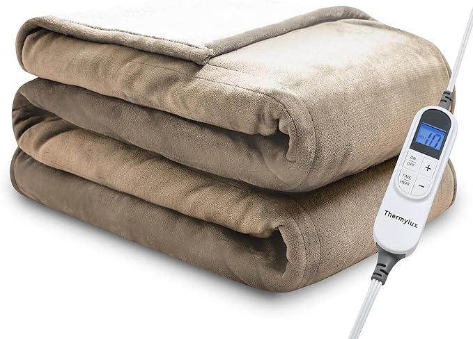 Electric Blanket Full 72"x84" Heated Electric Blankets 10 Heating Levels 12 Time Settings 8 Hours Auto Off Fast Heating and Overheat Protection ETL Certified Machine Washable,Light Brwon