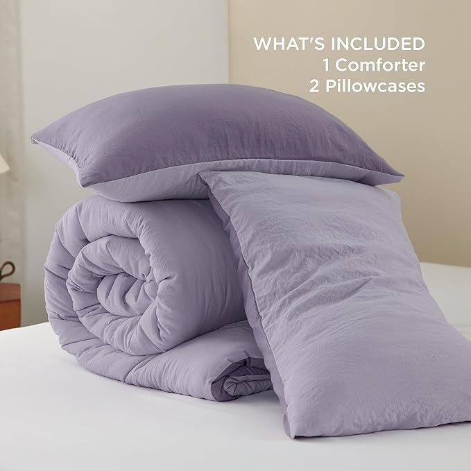 Bedsure King Size Comforter Set, Reversible Purple Soft Prewashed Bedding for All Seasons, 3 Pieces Warm Down Alternative Bed Set, 1 Lightweight Comforter (104"x90") and 2 Pillowcases (20"x36")