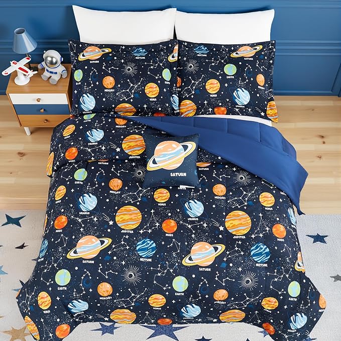 Glow in The Dark Kids Comforter Set Full Size for Boys Teen, Space Bedding Set 1 Comforter, 1 Decor Pillow, 2 Pillow Shams