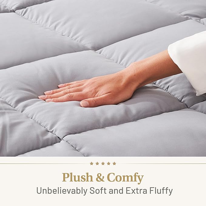 Lavish Comforts® Gray King Comforter – Fluffy Down Alternative Duvet Insert, Light Gray Comforter, All-Season Bedding, Hypoallergenic, Machine Washable, King Duvet Insert w/Corner Loops