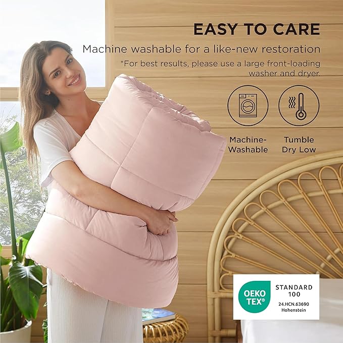 Bedsure Comforter Duvet Insert - Quilted Comforters Twin XL Size, All Season Duvet, GentleSoft Down Alternative Bedding, with 8 Tabs, Gifts for Women/Men, Pink, Twin XL 92 x 68 Inches