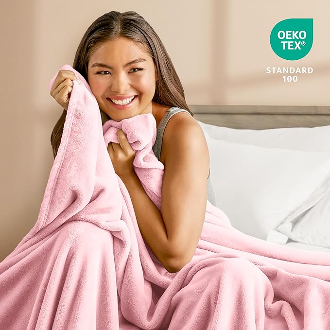 Bare Home Fleece Blanket - Throw/Travel - Ultra-Soft Lightweight for Bed, Sofa, and Couch - Luxury Microplush - Cozy Warm Blanket (Throw/Travel, Light Pink)