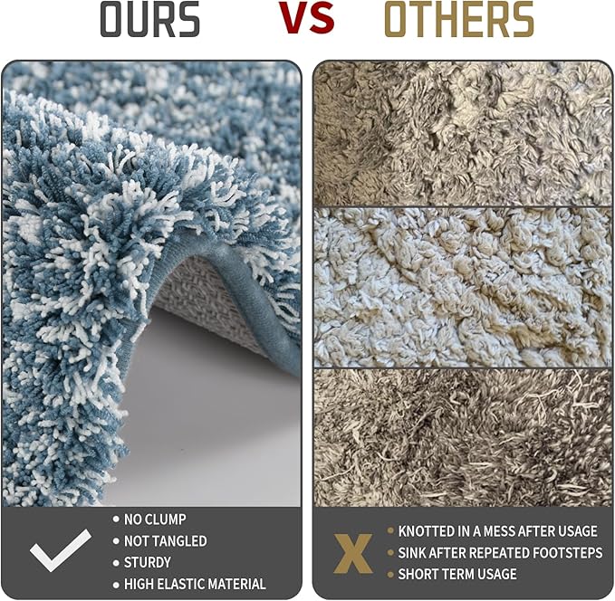 Yimobra Bathroom Rugs Non Slip Washable, Ultra Soft and Water Absorbent Bath Mats, Plush Fluffy Shower Mat Outside, Microfiber Thick Matts for Bathroom Floor/Sink, 24x17, Denim Blue and White