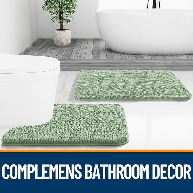 OLANLY Bathroom Rugs 30x20, Extra Soft Absorbent Chenille Bath Rugs, Rubber Backing Quick Dry, Machine Washable Bath Mats for Bathroom Floor, Tub and Shower, Home Decor Accessories, Sage Green