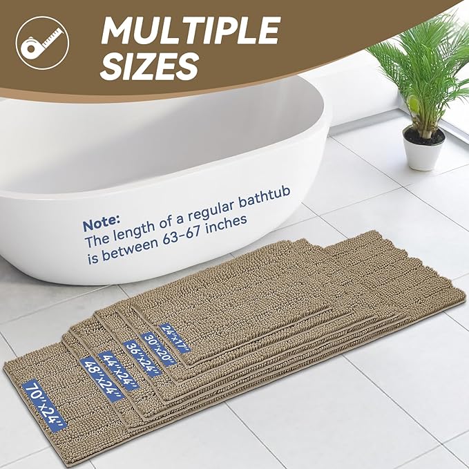 Bcoimo 36"×24" Chenille Bath Mat – Non-Slip with Backing Bath Rug Ultra-Absorbent and Machine Washable Bathroom Mat Quick-Dry Design. Ideal for Bathroom and Tub Areas