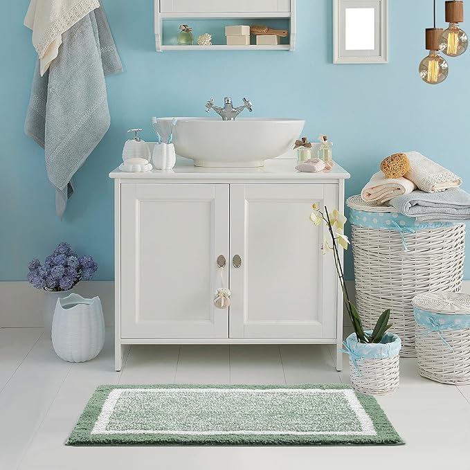 CozeCube Bath Mat, Non Slip Shaggy Bath Rug, Extra Soft Absorbent Microfiber, 32' x 20', Sage Green