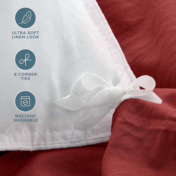 Bare Home Microfiber Duvet Cover Set - Ultra Soft Washed Microfiber - King/California King - Linen-Like Look - Easy Care - Breathable Fabric - Our Softest Duvet Cover Set (King/Cal King, Rosewood)