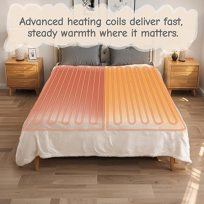 Electric Heated Blanket Full Size 72"x84", Soft Flannel with Overheat Protection, 6 Adjustable Heat Settings & 10-Hour Auto-Off Timer, Fast Heating for Winter Comfort, White
