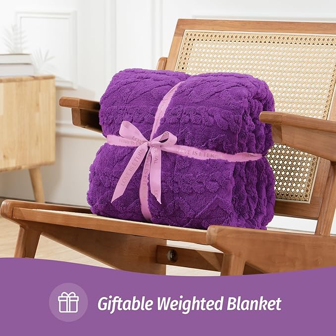Wemore Weighted Blanket for Adults Twin Size 12 lbs, Dual Sided Soft Fuzzy Jacquard Sherpa Weighted Blankets Throw, Cozy Fluffy Knitted Heavy Blanket for Couch Bed, Dark Purple, 48 x 72 inches