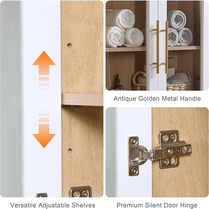 Bathroom Arched Wall Cabinet Over The Toilet Storage Cabinet, 23.6×31.4 Inch Bathroom Medicine Cabinet Wall Mount with Adjustable Shelves & Glass Door, Space Saver Wall Cabinet for Laundry,White