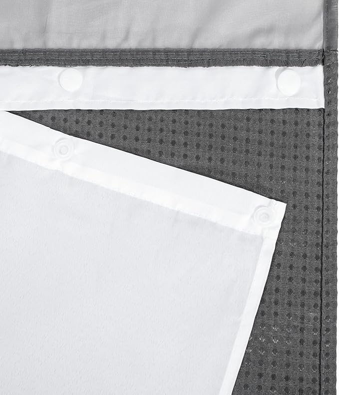 River Dream Heavyweight No Hooks Required Dotted Waffle Weave Shower Curtain with Snap in Liner -Extra Long 71W x 86H,Hotel Grade,Spa Like Bath Curtain,Graphite Grey