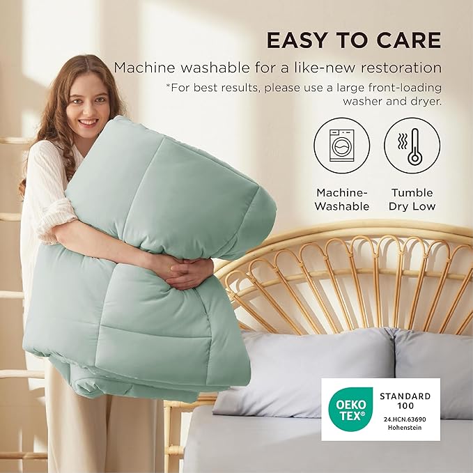 Bedsure Comforter Duvet Insert - Quilted Comforters Queen Size, All Season Duvet, GentleSoft Down Alternative Bedding, with 8 Tabs, Gifts for Women/Men, Sage Green, Queen 88 x 88 Inches