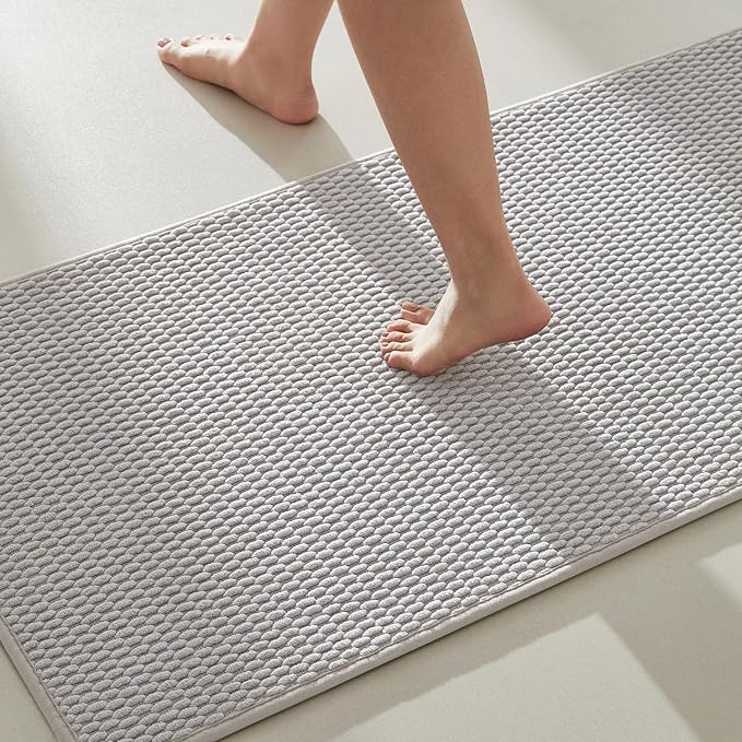 Bathroom Rugs Non Slip Washable, Super Absorbent Thin Bath Mat Quick Dry Low Pile Bathroom Rug, Light Grey 20"x48"