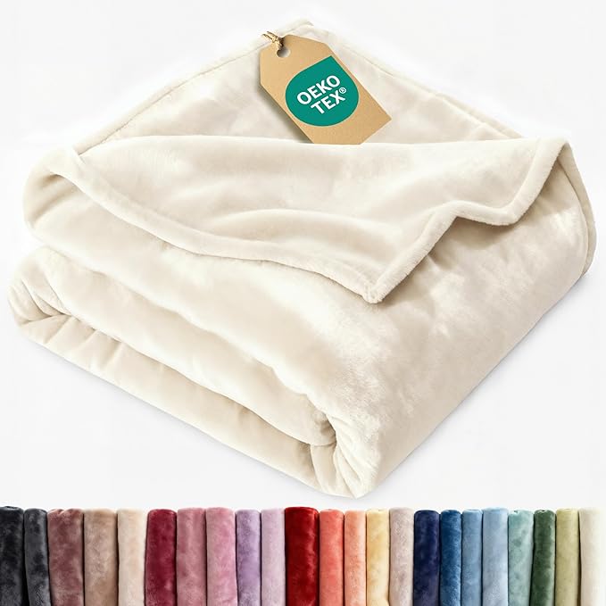 Ultra Soft Fleece Blanket Throw Size - Flannel Fleece Luxury Throw Blanket - Lightweight for Couch Bed Chair - Thick, Warm and Breathable - All Season Cozy Fuzzy, Anti-Static Microplush Bedding, Cream