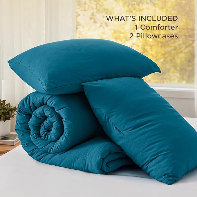 Bedsure King Size Comforter Set, Teal Soft Prewashed Bedding for All Seasons, 3 Pieces GentleSoft™ Warm Down Alternative Bed Set, 1 Lightweight Comforter (104"x90") and 2 Pillowcases (20"x36")