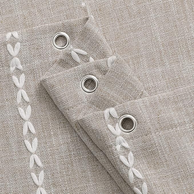 MitoVilla Boho Extra Long Shower Curtain 72 x 96, Taupe Modern Farmhouse 96 inch XL Polyester Linen Texture Tassel Fabric Shower Curtain Set with Hooks for Cottagecore Country Bathroom Decor,Taupe