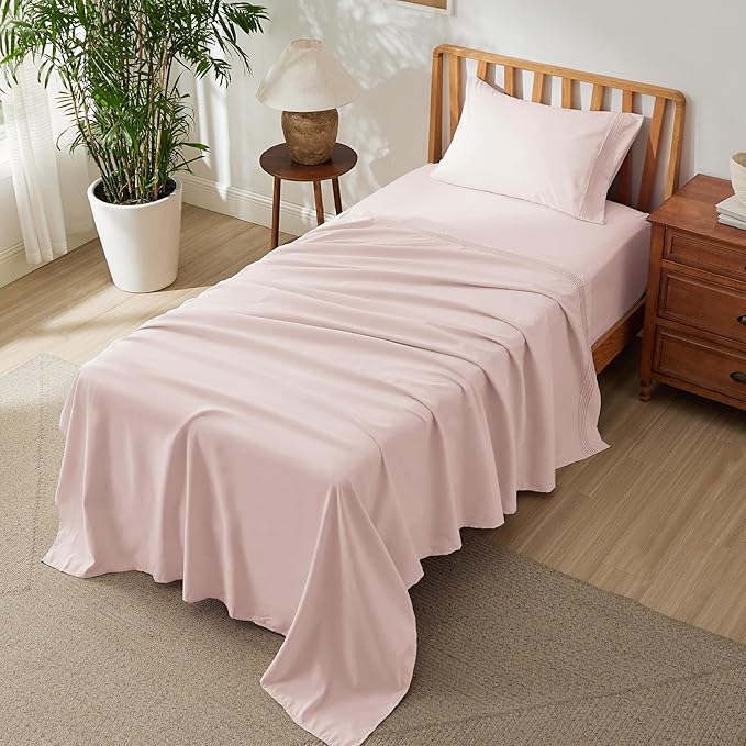 Bedsure Twin XL Sheets Dorm Bedding, GentleSoft Breathable Extra Long Twin Sheets & Pillowcases, Moisture Wicking Cooling, Deep Pocket Fits Mattress Up to 21 Inches Thick, Blush Pink